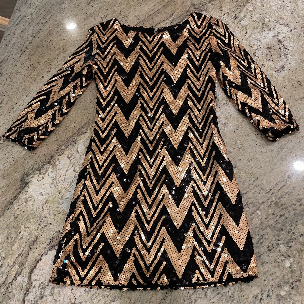 Gianni Bini Gold and Black Sequin Mini Dress Size S